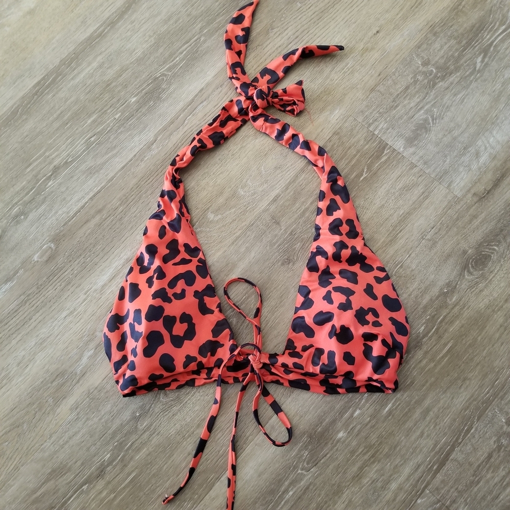 NWT Holipick Orange and Black Leopard Print Bikini Top Size Small